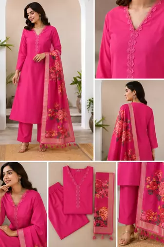 WOMEN PURE COTTON SILK WITH INEER ATTCHED WITH PANT AND BNARASI DUPATTA 
