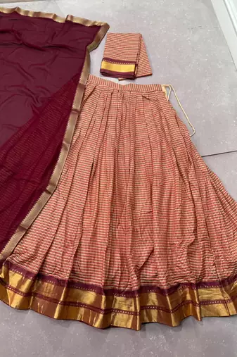 Women's Kanchi Cotton Checked Semi-Stitched Lehenga Choli with Georgette Dupatta