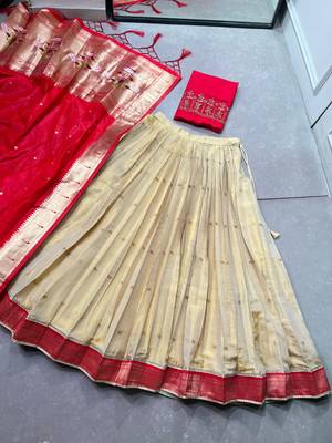 Women's Kanchipuram Silk Zari Woven Lehenga Choli with Paithani Jacquard Dupatta. 6