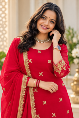 red color thread and sequence work faux georgette salwar kameez set 2