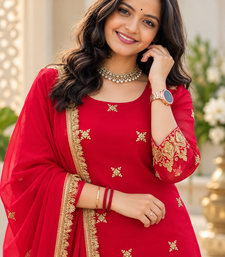 red color thread and sequence work faux georgette salwar kameez set