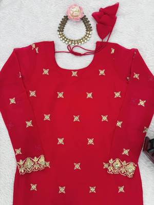 red color thread and sequence work faux georgette salwar kameez set 4