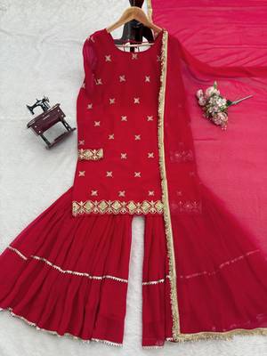 red color thread and sequence work faux georgette salwar kameez set 5