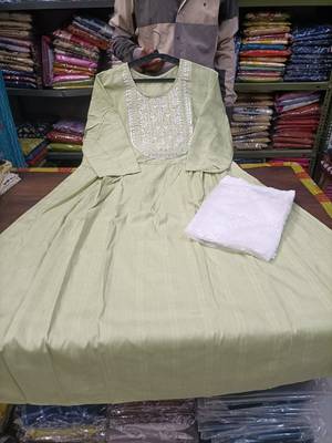 WOMEN RAYON EMBROIDERY NAIRA CUT KURTA WITH PANT AND NET EMBROIDERY DUPATTA  2