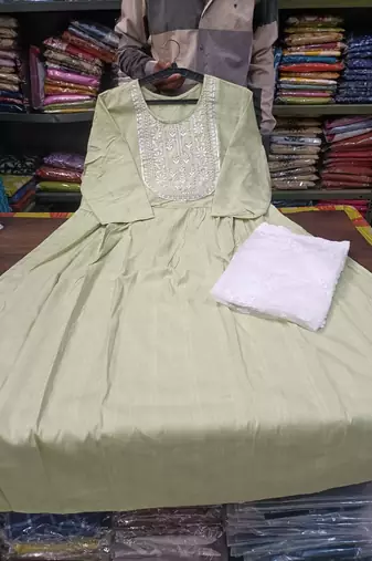 WOMEN RAYON EMBROIDERY NAIRA CUT KURTA WITH PANT AND NET EMBROIDERY DUPATTA 