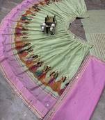 Green Digital Print Mirror Work Georgette Lehenga Choli