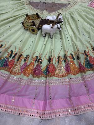 Green Digital Print Mirror Work Georgette Lehenga Choli 2