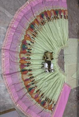 Green Digital Print Mirror Work Georgette Lehenga Choli 3