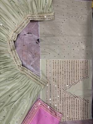Green Digital Print Mirror Work Georgette Lehenga Choli 4