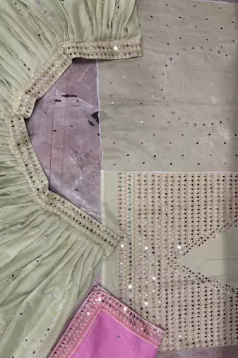 Green Digital Print Mirror Work Georgette Lehenga Choli