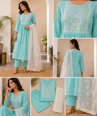 WOMEN  EMBROIDERY NAIRA CUT KURTA WITH PANT AND DUPATTA  1