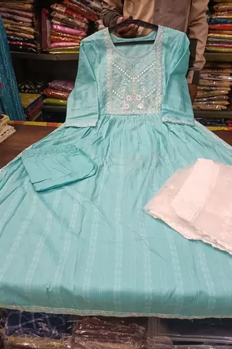 WOMEN  EMBROIDERY NAIRA CUT KURTA WITH PANT AND DUPATTA 