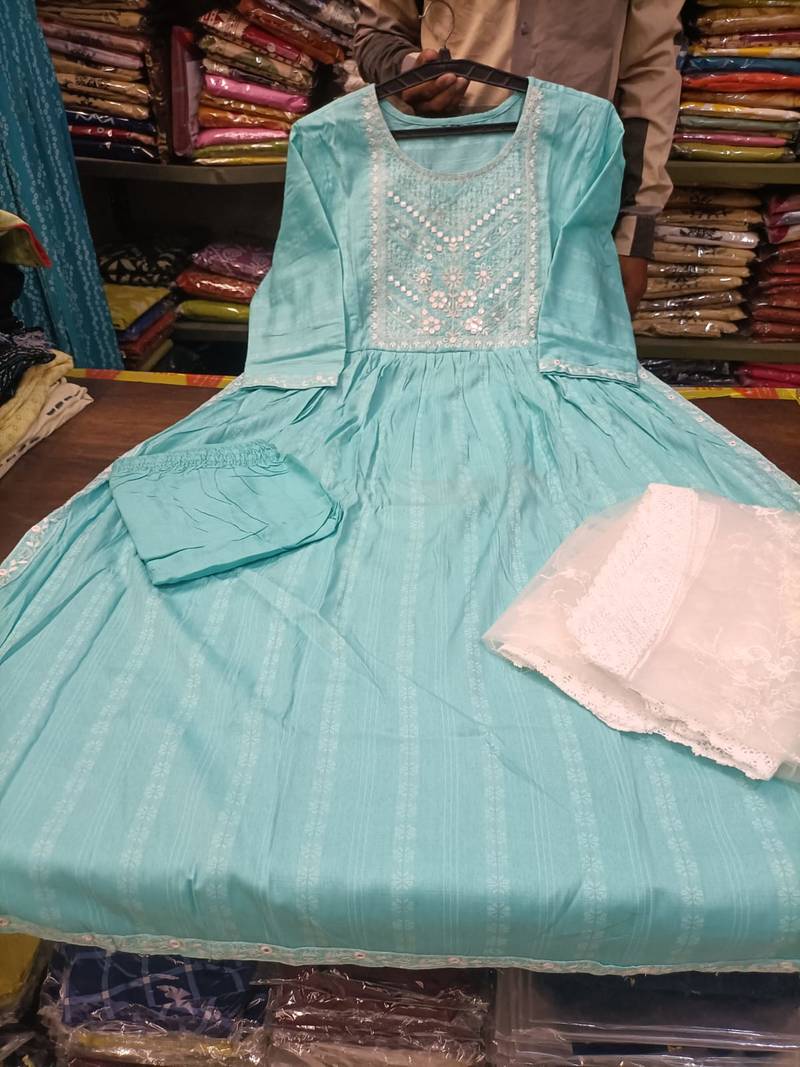 WOMEN  EMBROIDERY NAIRA CUT KURTA WITH PANT AND DUPATTA 