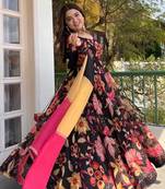 black color digital print work organza anarkali gown set