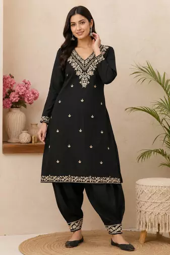 WOMEN RAYON EMBROIDERY STARIGHT KURTA WITH AFGANI PANT 