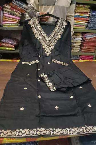 WOMEN RAYON EMBROIDERY STARIGHT KURTA WITH AFGANI PANT 