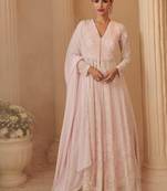 Pink georgette readymade anarkali suit with chikankari & embroidery work