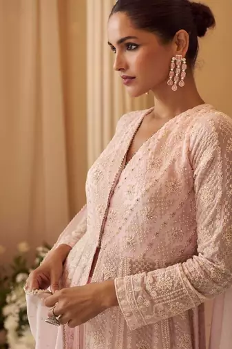 Pink georgette readymade anarkali suit with chikankari & embroidery work