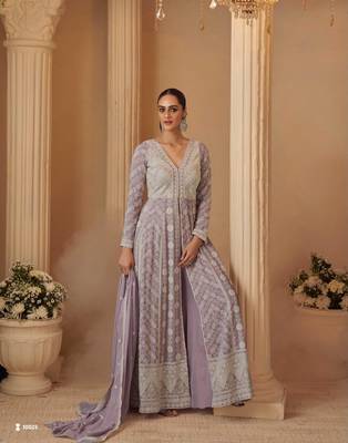 Lavender georgette readymade anarkali suit with chikankari & embroidery work 1