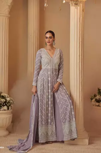 Lavender georgette readymade anarkali suit with chikankari & embroidery work