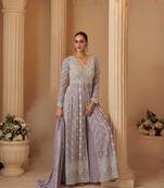 Lavender georgette readymade anarkali suit with chikankari & embroidery work