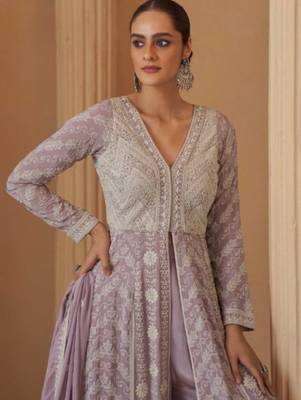 Lavender georgette readymade anarkali suit with chikankari & embroidery work 2