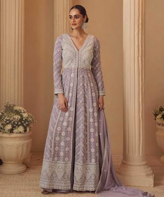 Lavender georgette readymade anarkali suit with chikankari & embroidery work 3