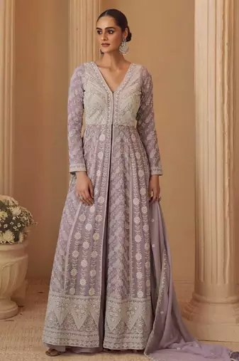 Lavender georgette readymade anarkali suit with chikankari & embroidery work