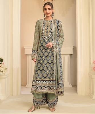 Pista crepe readymade suit with embroidery & aari work 1