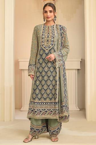 Pista crepe readymade suit with embroidery & aari work