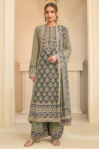 Pista crepe readymade suit with embroidery & aari work