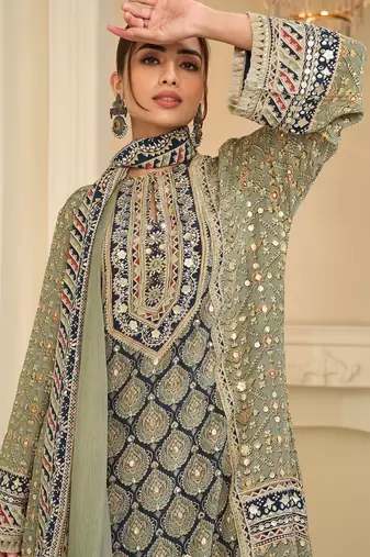 Pista crepe readymade suit with embroidery & aari work