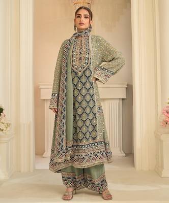Pista crepe readymade suit with embroidery & aari work 3