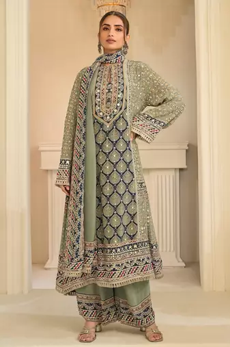 Pista crepe readymade suit with embroidery & aari work