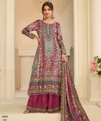 Purple crepe readymade suit with embroidery & aari work 1