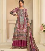 Purple crepe readymade suit with embroidery & aari work
