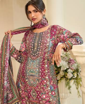 Purple crepe readymade suit with embroidery & aari work 2