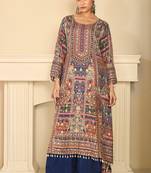 Navy crepe readymade suit with embroidery & aari work