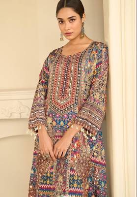 Navy crepe readymade suit with embroidery & aari work 2