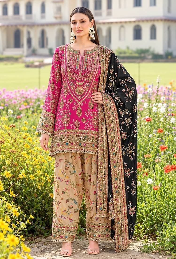 Rani chinon readymade printed suit with diamond work