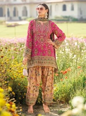 Rani chinon readymade printed suit with diamond work 3