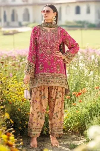 Rani chinon readymade printed suit with diamond work