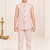 Boys dusty pink cotton blend botanical embroidered sherwani & trouser set with waistcoat
