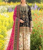 Black chinon readymade printed suit with diamond work
