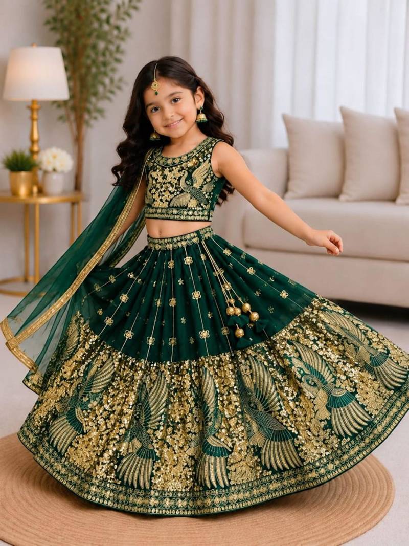 kids greenbaz embroidered lehenga choli with dupatta