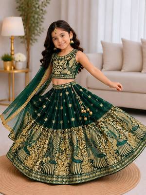 kids greenbaz embroidered lehenga choli with dupatta 1