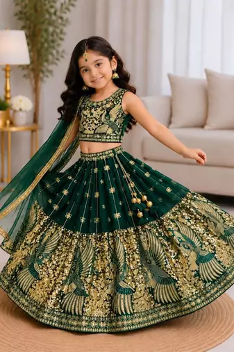 kids greenbaz embroidered lehenga choli with dupatta