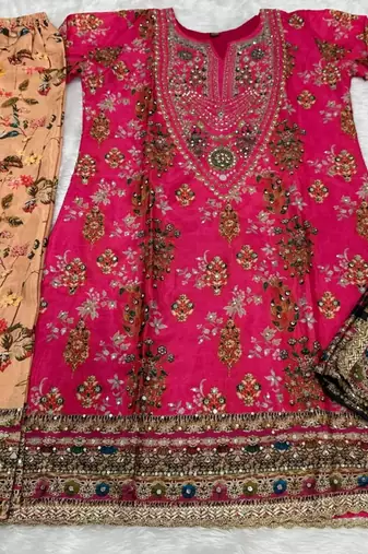Rani chinon readymade printed suit with diamond work