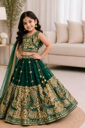 kids greenbaz embroidered lehenga choli with dupatta