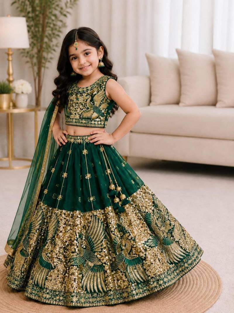 kids greenbaz embroidered lehenga choli with dupatta